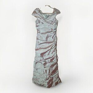 Adrianna Papell Women's Off The Shoulder Gown Shimmery Gray Size 12